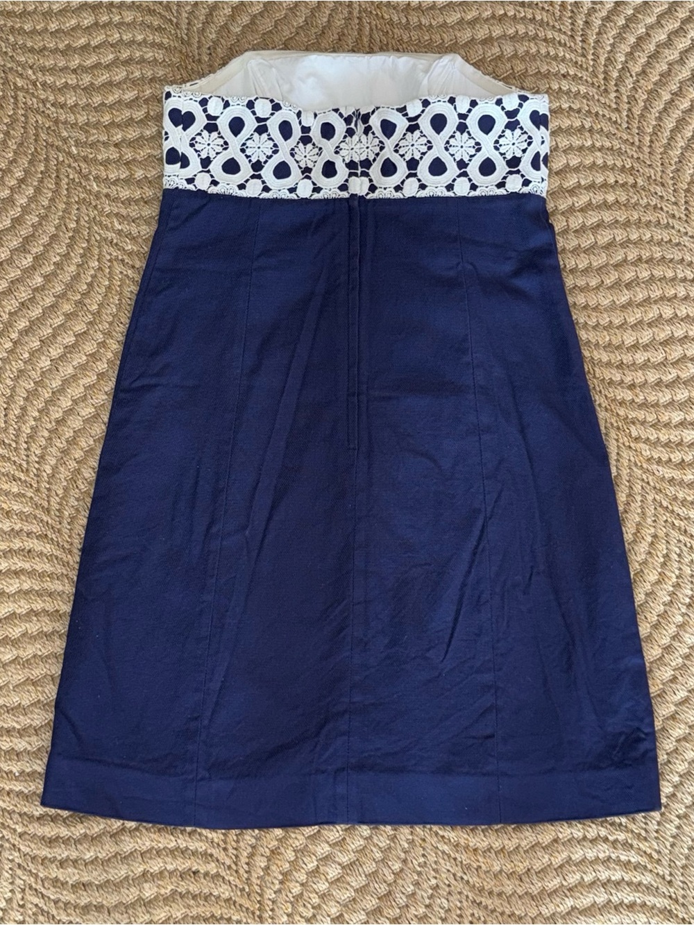 Lilly Pulitzer 6 Strapless Navy Dress White Crochet Bodice Shift Dress - Picture 5 of 7